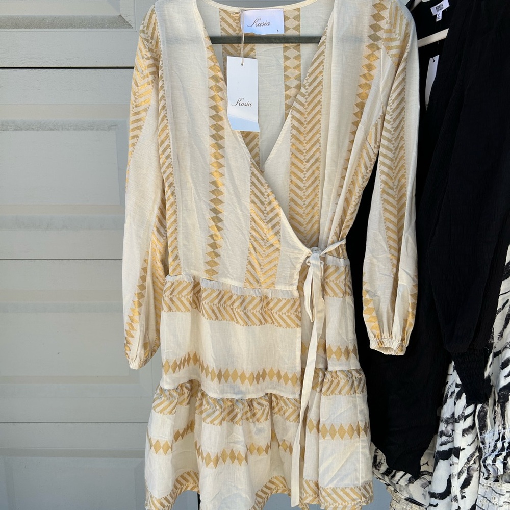Kasia Resort Xyrso Wrap Dress- Gold NWT